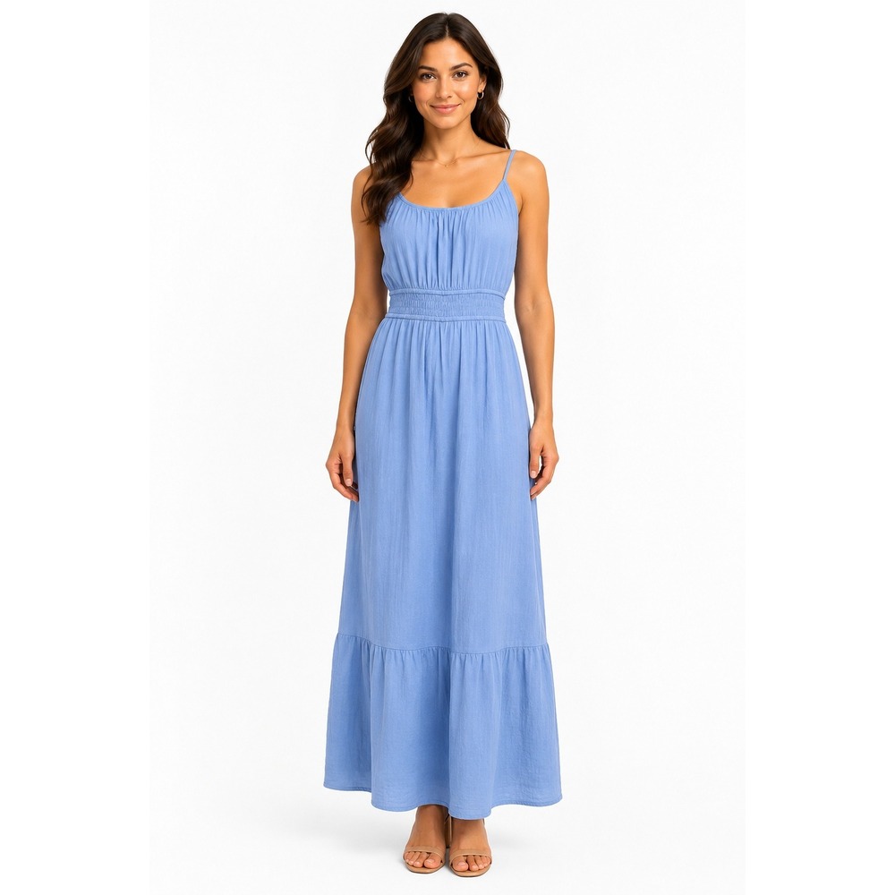 Pact Coastal Double Gauze Cami Maxi Dress Cornflower Organic Cotton Size XL NWT